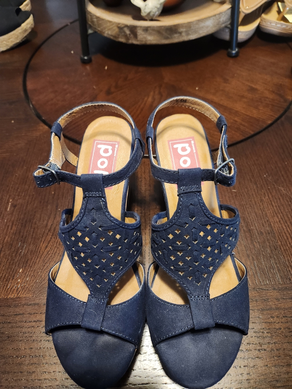 Women's Navy Espadrille T-Strap Sandals by